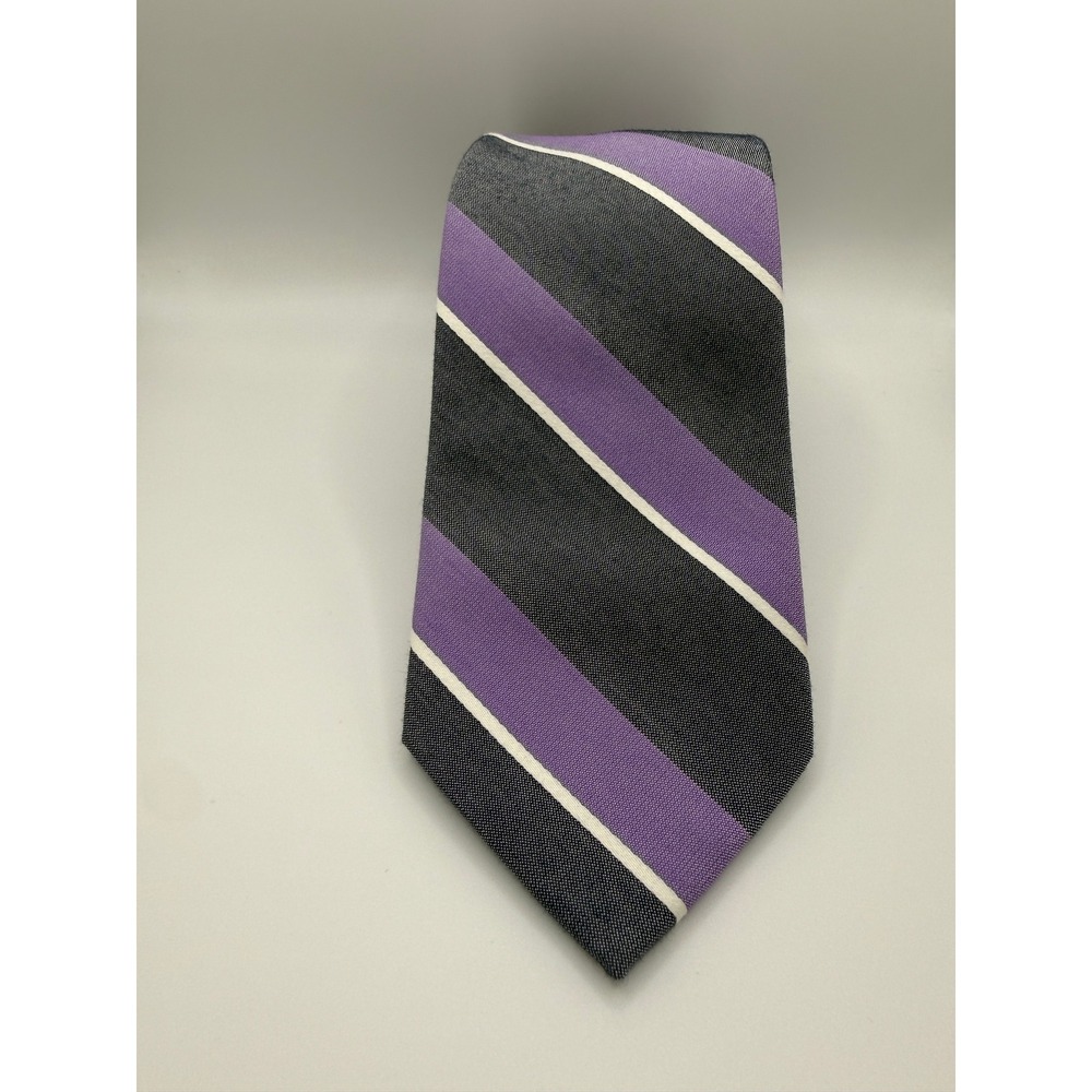 Esquire Striped Necktie Purple Gray White Silk Blend Men's Formal